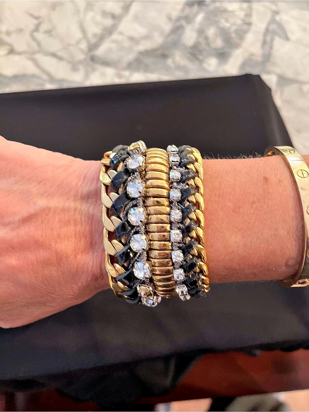Henri Bendel Crystal & Black Gold-Tone Bracelet Like New